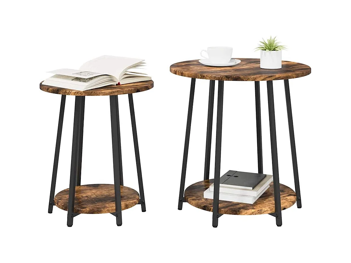 2-delige bijzettafelset in gerookt eikenhout en zwart
