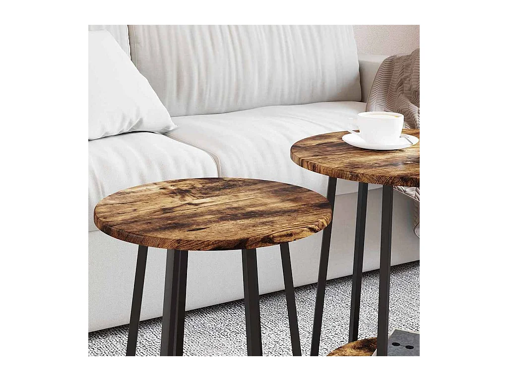 2-delige bijzettafelset in gerookt eikenhout en zwart