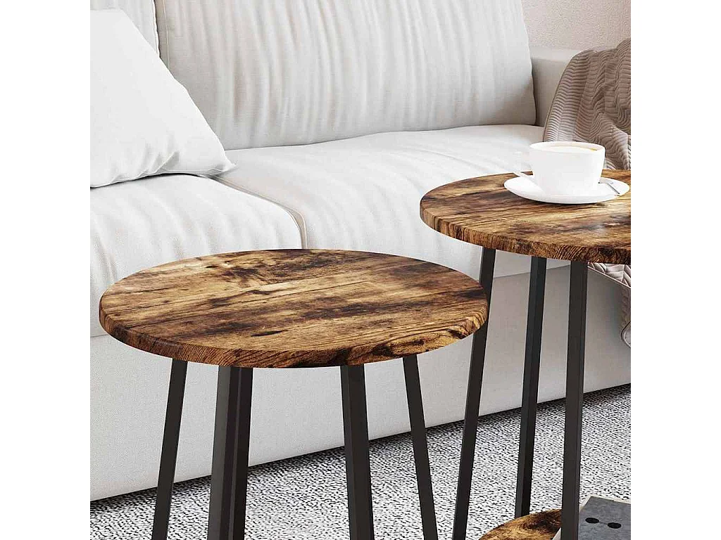 Ensemble de tables d'appoint 2 pcs Chêne fumé et noir