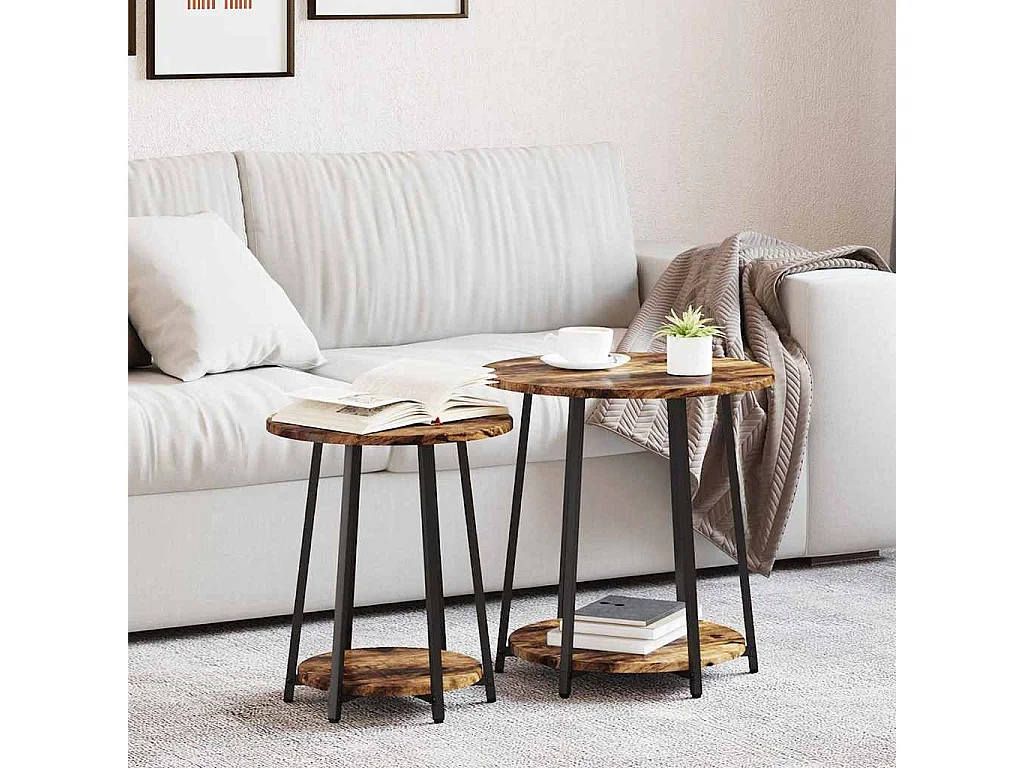 Ensemble de tables d'appoint 2 pcs Chêne fumé et noir