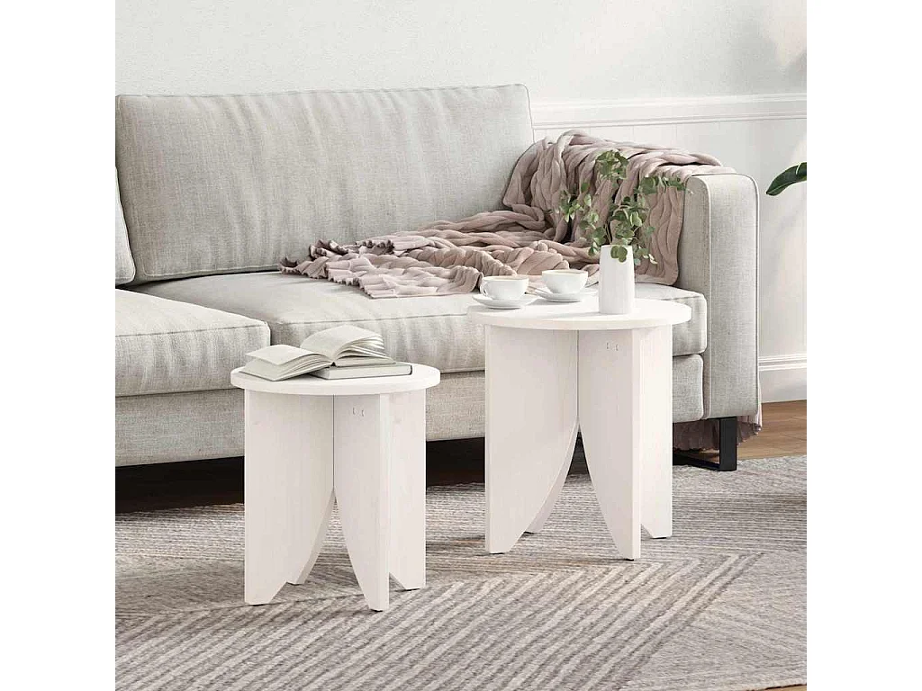 Table basse 2 pcs Blanc 41,5 x 41,5 x 44 cm Bois massif en pin