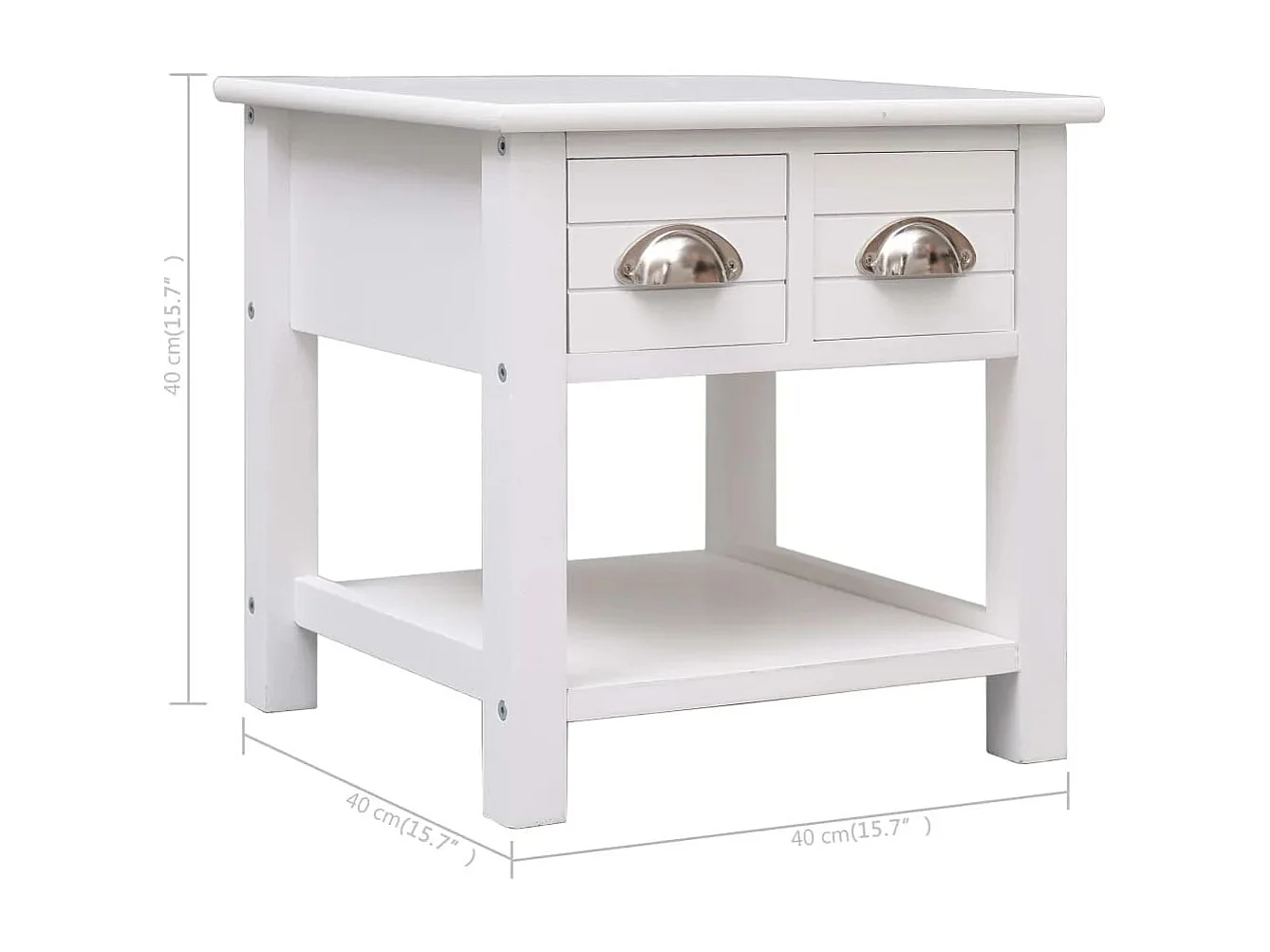 Tavolino laterale Bianco 40x40x40 cm Legno di Paulownia