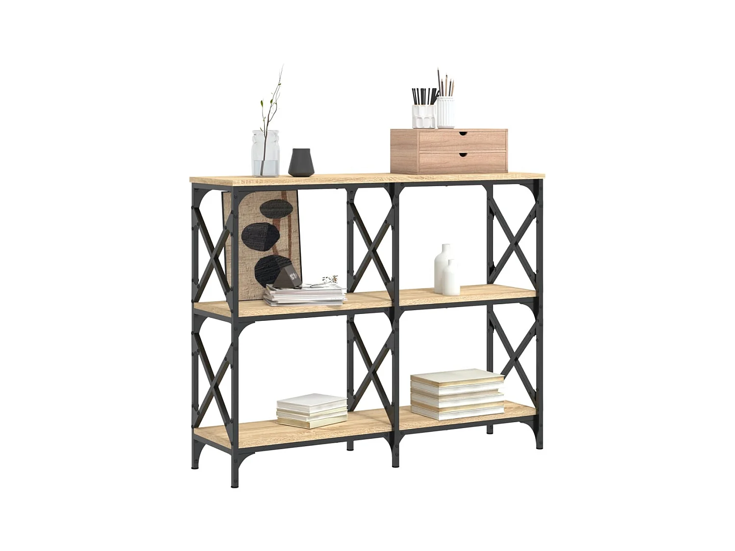 Table console chêne sonoma 100x28x80,5 cm bois d'ingénierie