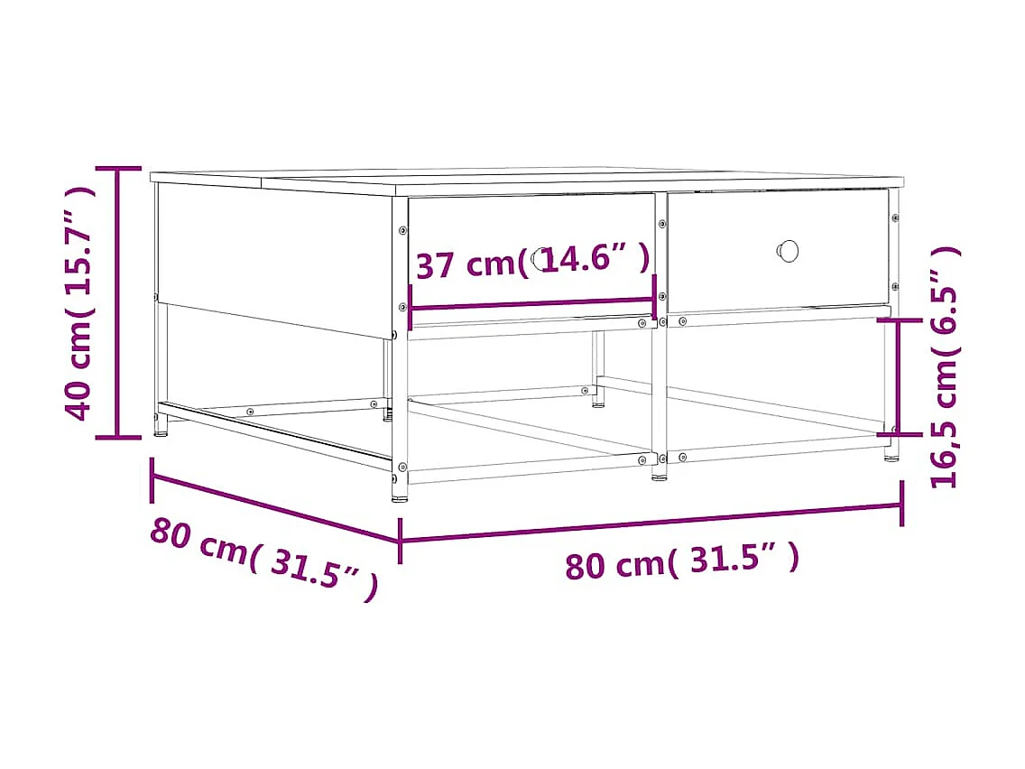Table basse chêne sonoma 80x80x40 cm bois d'ingénierie