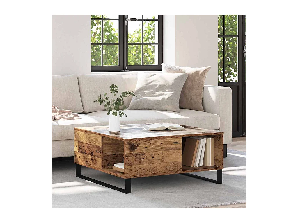 Tavolino da caffè in legno antico 80 x 80 x 36,5 cm Legno ingegnerizzato