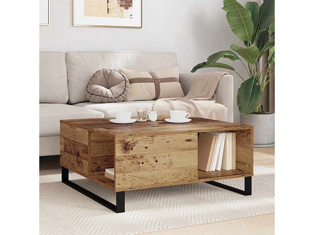 Tavolino da caffè in legno antico 80 x 80 x 36,5 cm Legno ingegnerizzato