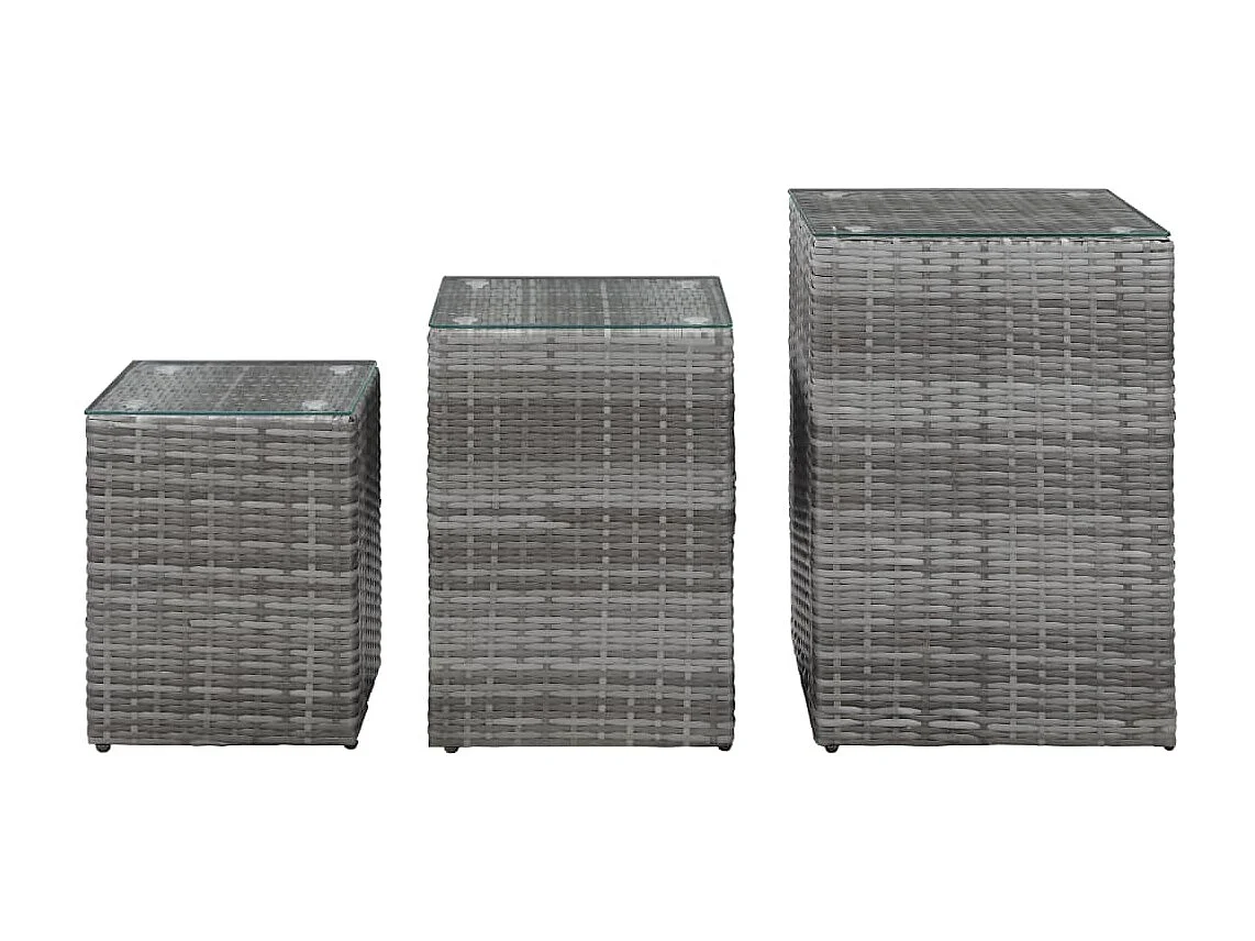 Tables d'appoint 3 pcs et dessus en verre Gris Résine tressée