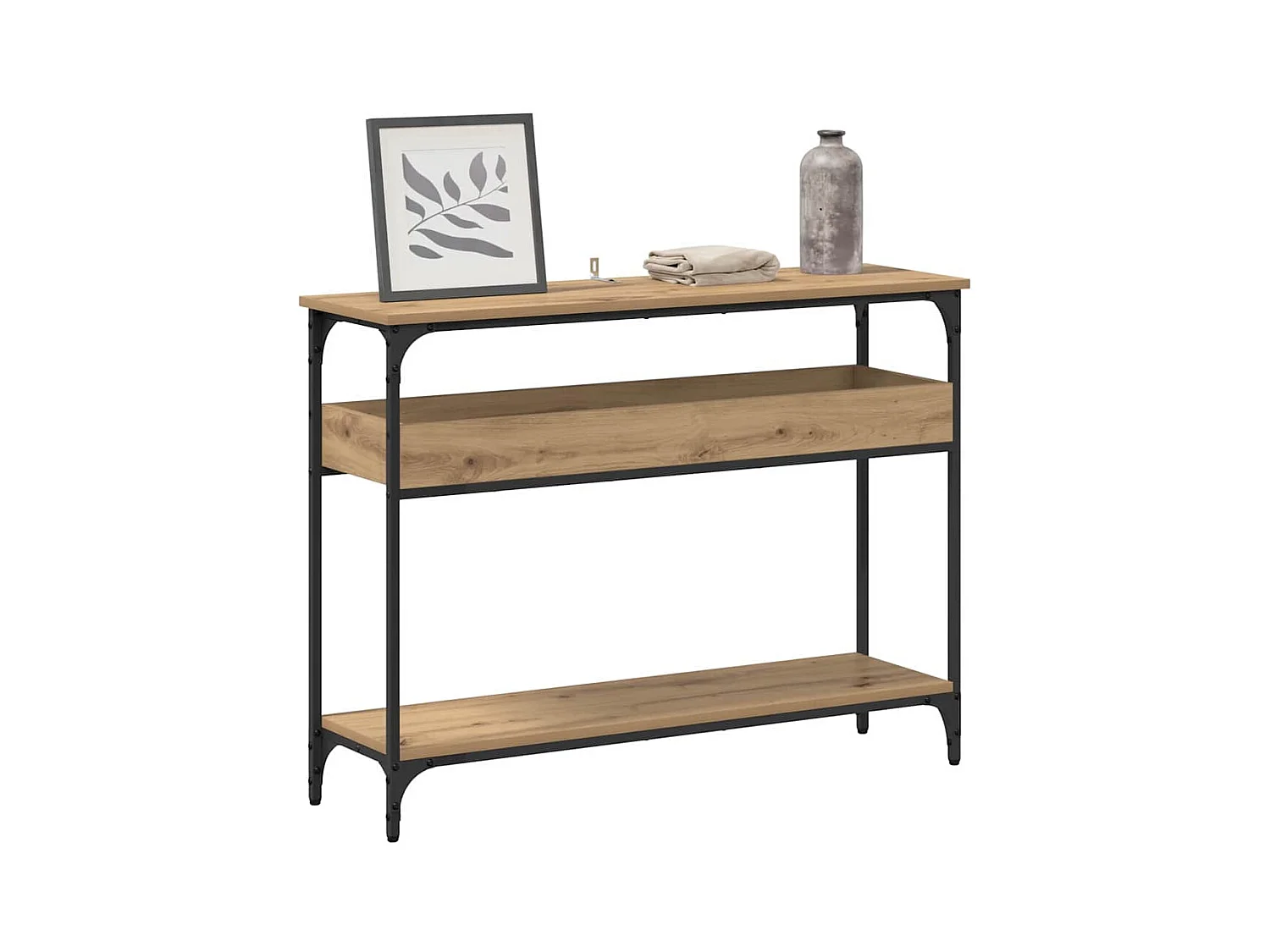 Tavolo consolle con ripiano, rovere lavorato a mano, 100 x 29 x 75 cm