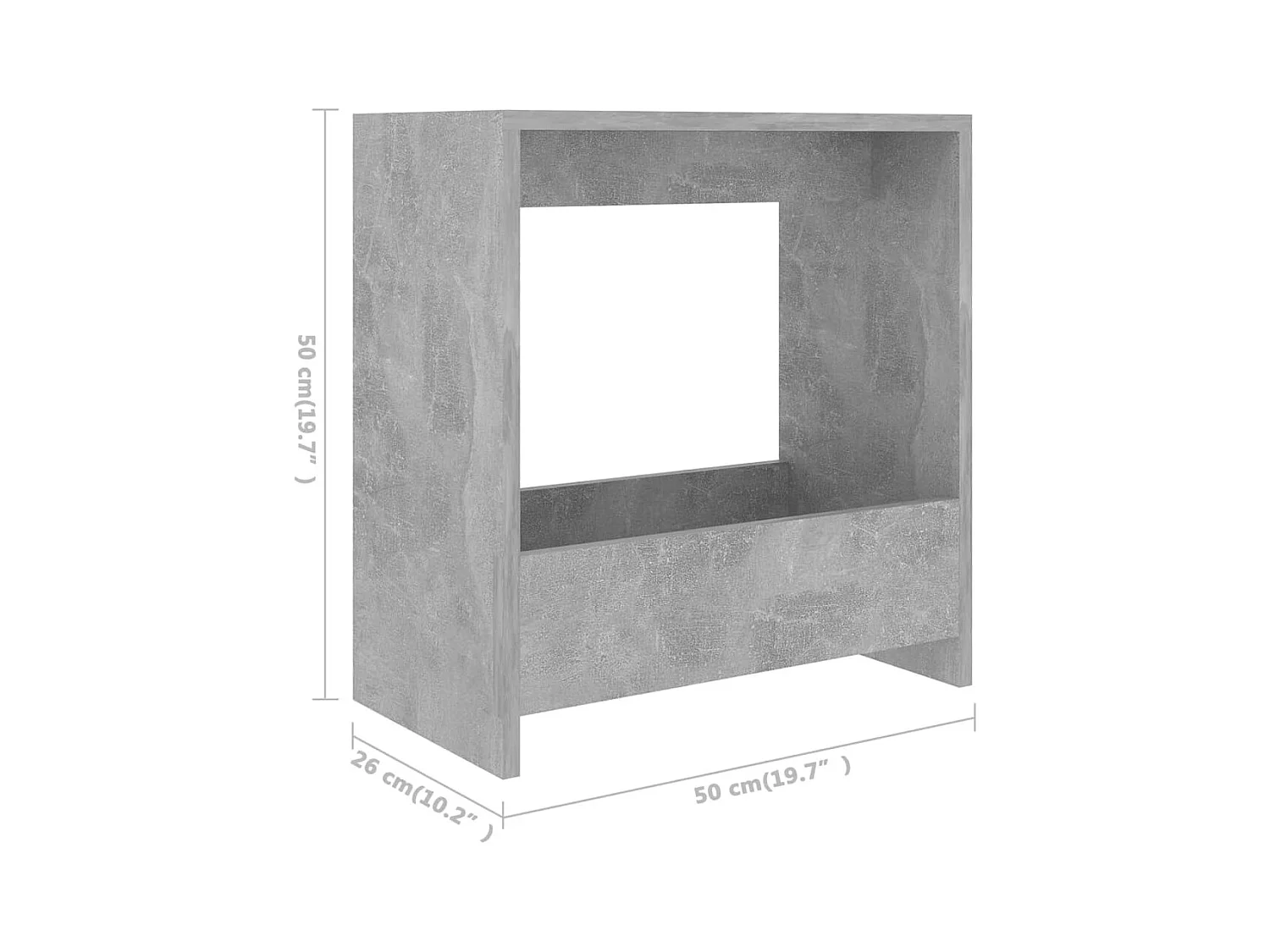 Mesa auxiliar de madera de ingeniería gris hormigón 50x26x50 cm