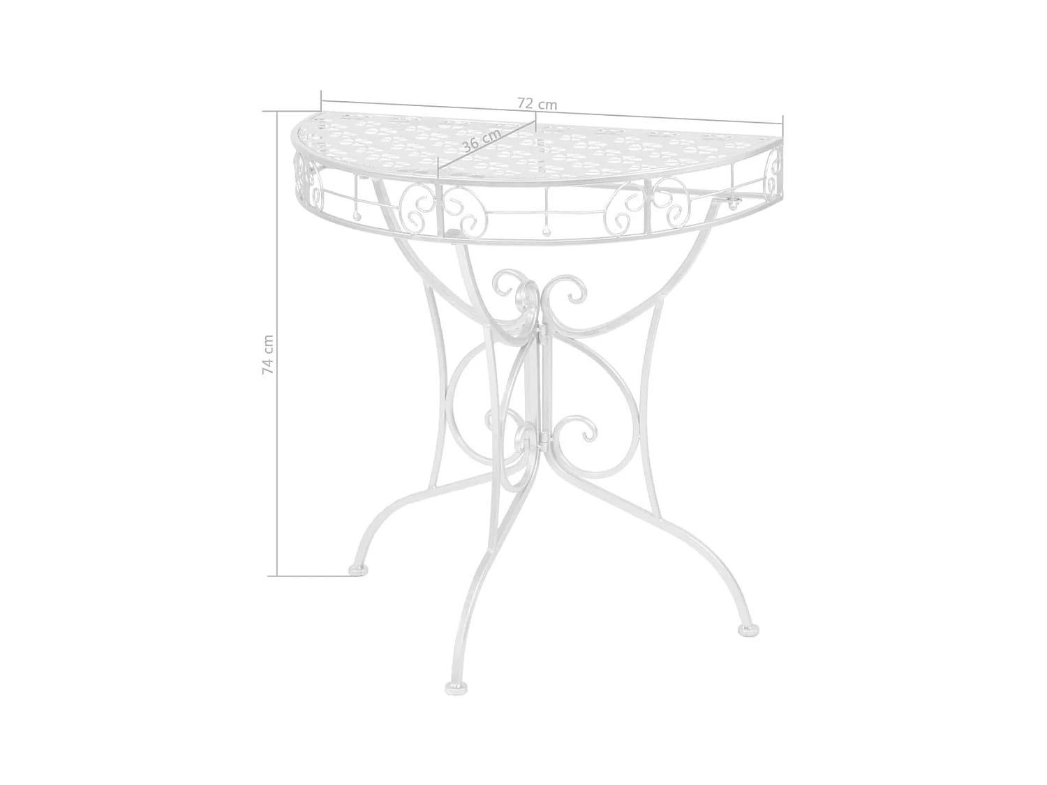Vintage halfronde metalen bijzettafel 72x36x74 cm zilver