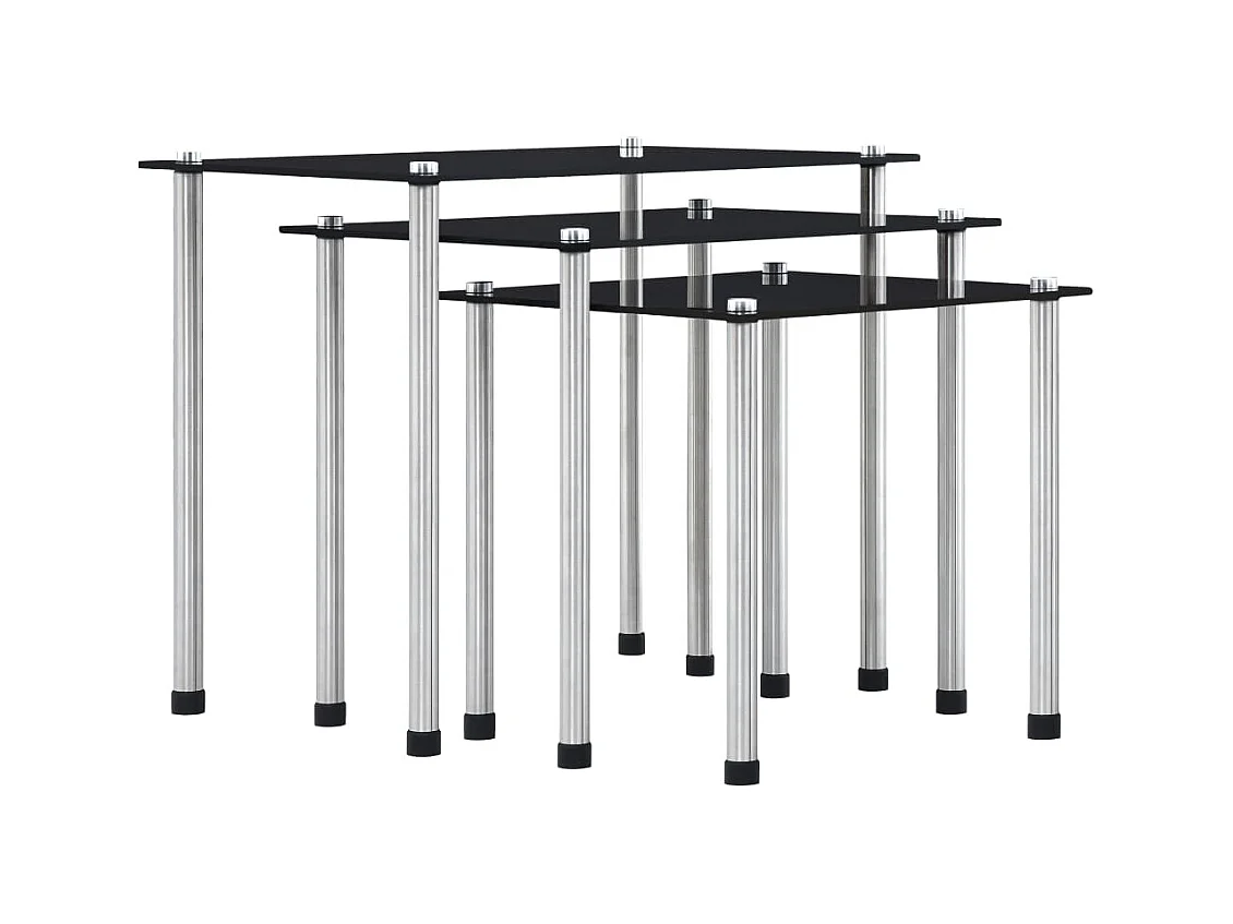Tables gigognes 3 pcs Noir Verre trempé