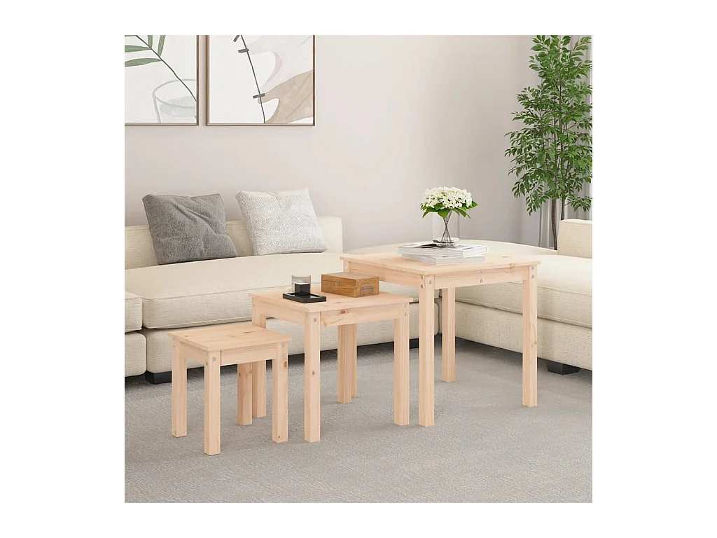 Bijzettafels 3 stuks Massief grenenhout