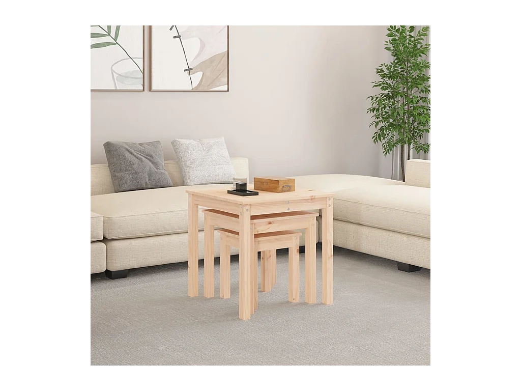 Bijzettafels 3 stuks Massief grenenhout