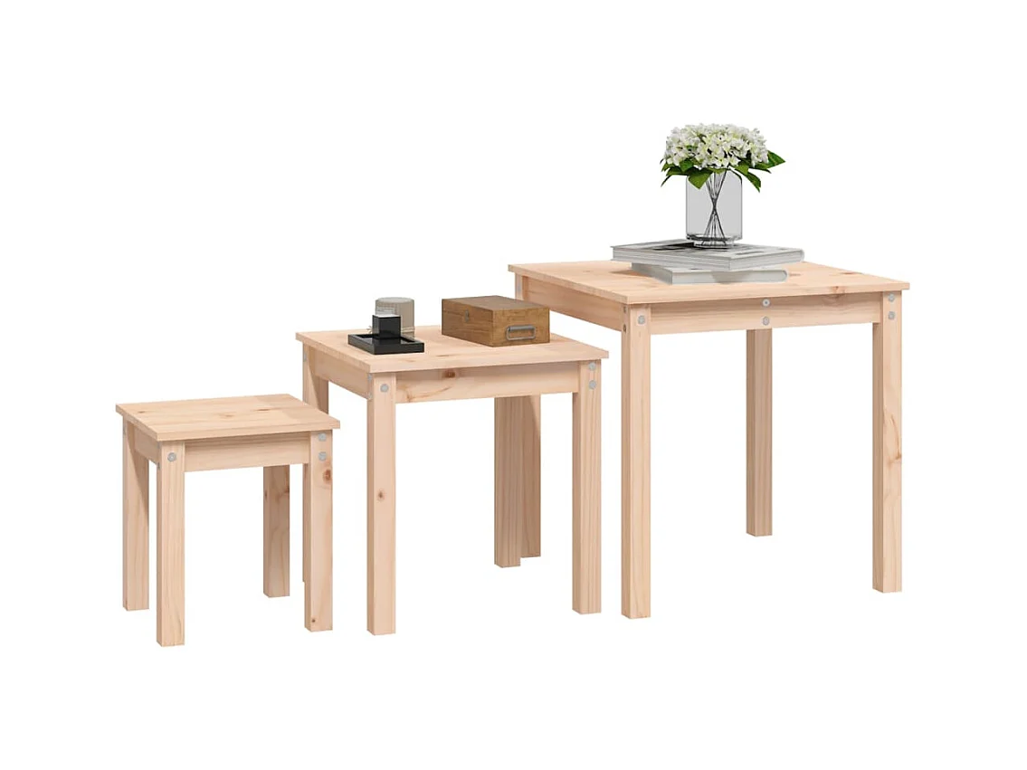 Bijzettafels 3 stuks Massief grenenhout