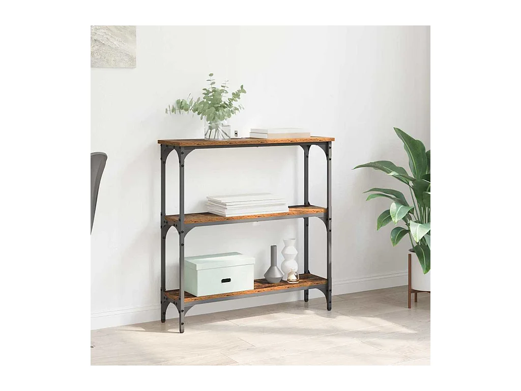 Consoletafel met plank Antiek hout 75 x 22,5 x 75 cm