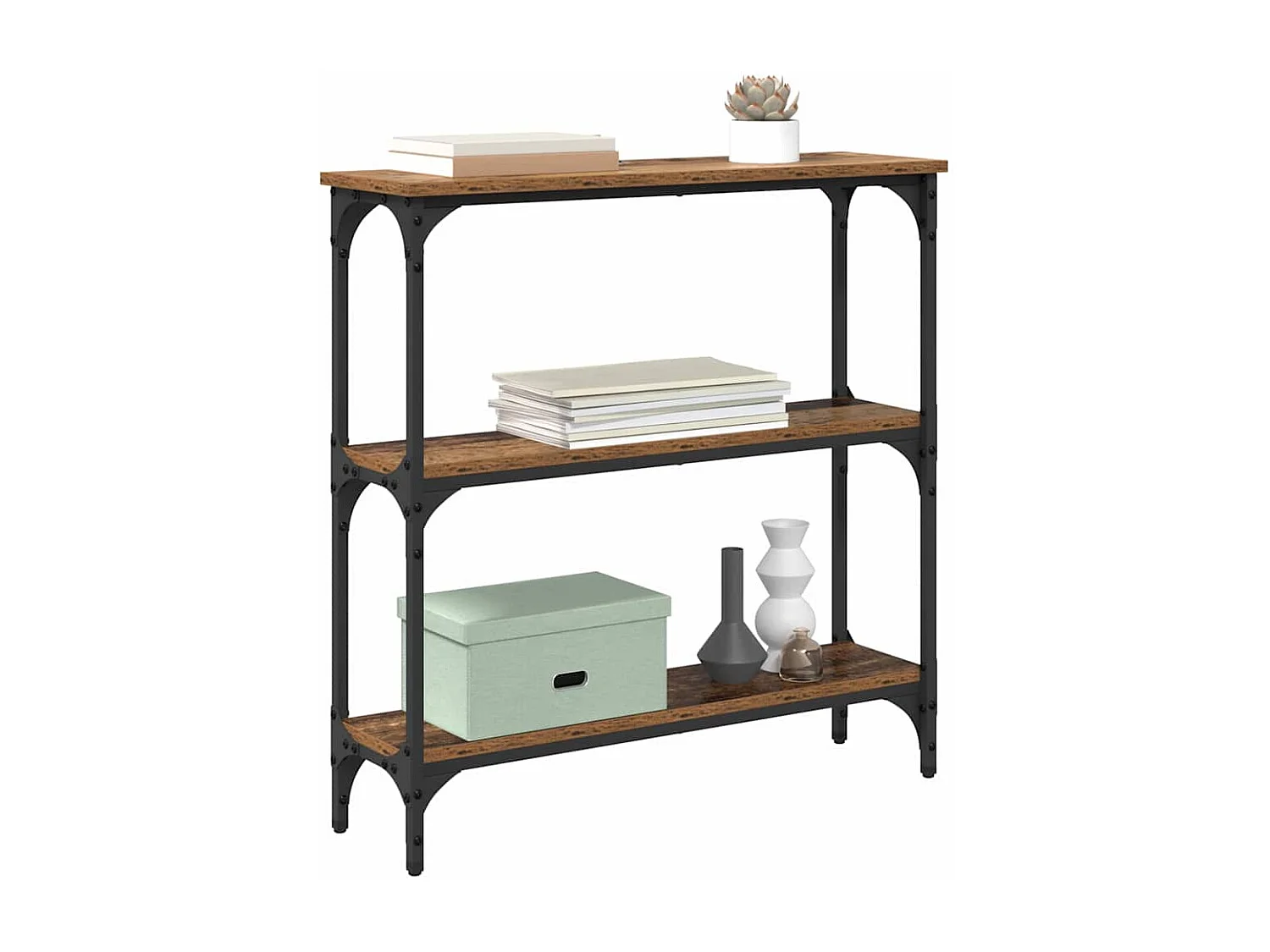 Consoletafel met plank Antiek hout 75 x 22,5 x 75 cm