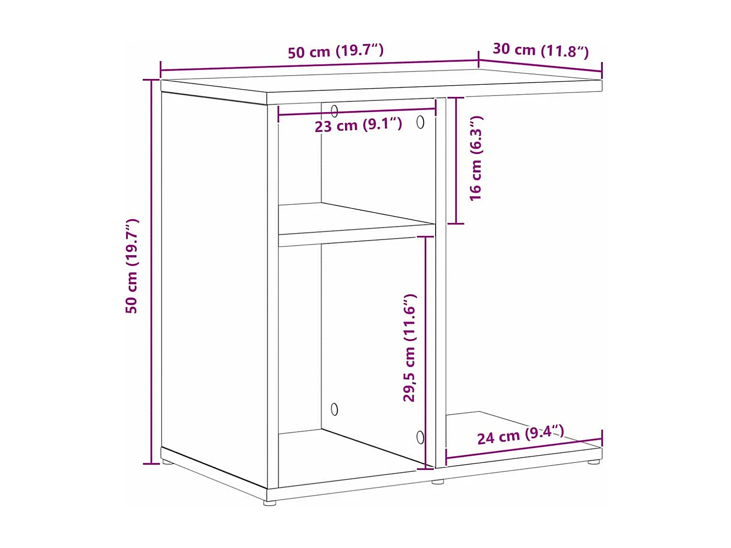 Table d'appoint Chêne noir 50 x 30 x 50 cm Bois d'ingénierie