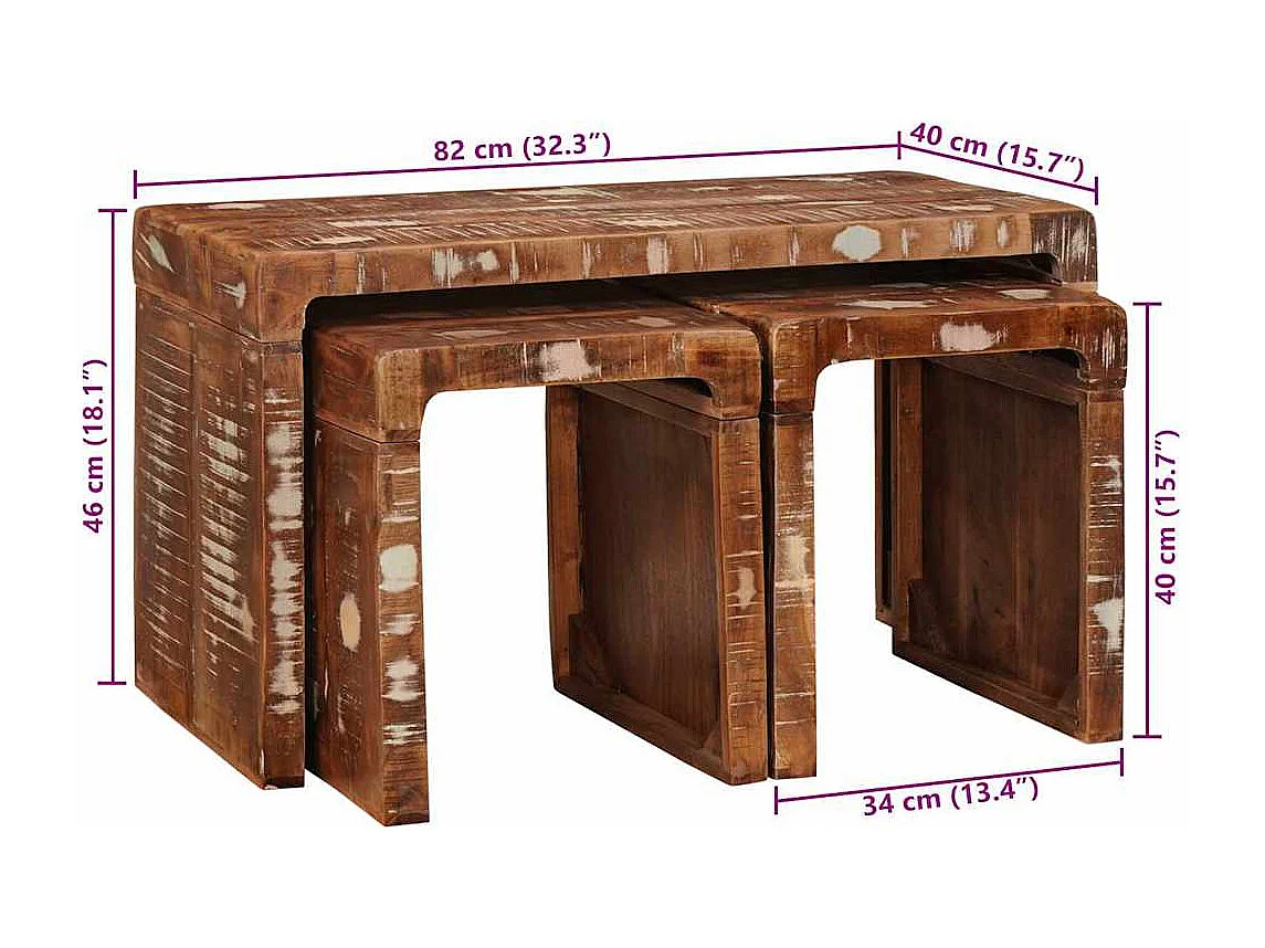 Tables gigognes 3 pcs bois de récupération massif