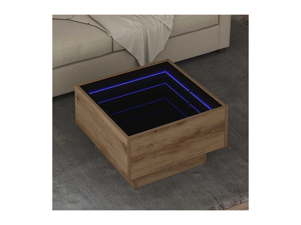 Tavolino da caffè in rovere fatto a mano 50 x 50 x 30 cm Legno ingegnerizzato