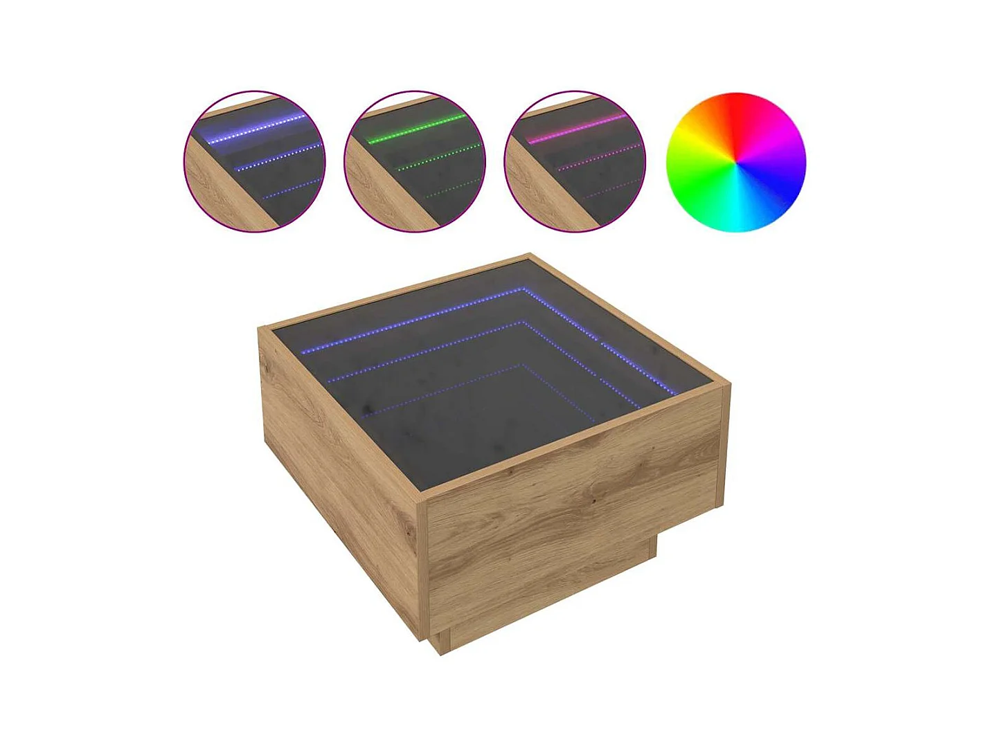 Tavolino da caffè in rovere fatto a mano 50 x 50 x 30 cm Legno ingegnerizzato