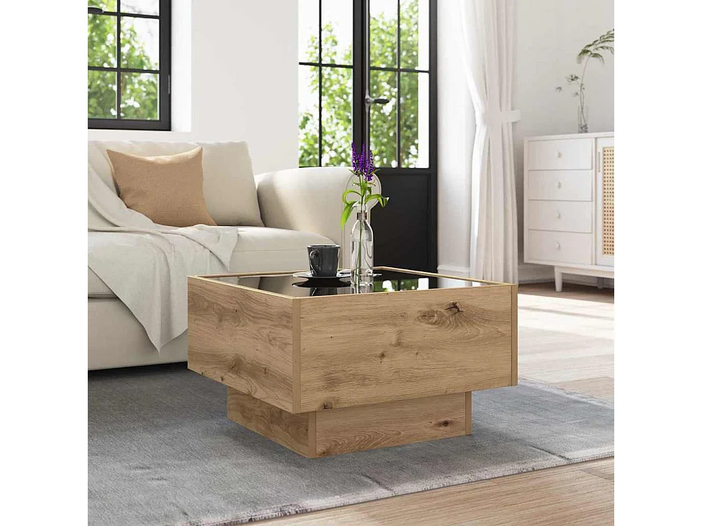 Tavolino da caffè in rovere fatto a mano 50 x 50 x 30 cm Legno ingegnerizzato