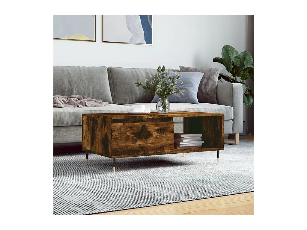 Gerookte eiken salontafel 90x50x36,5 cm bewerkt hout