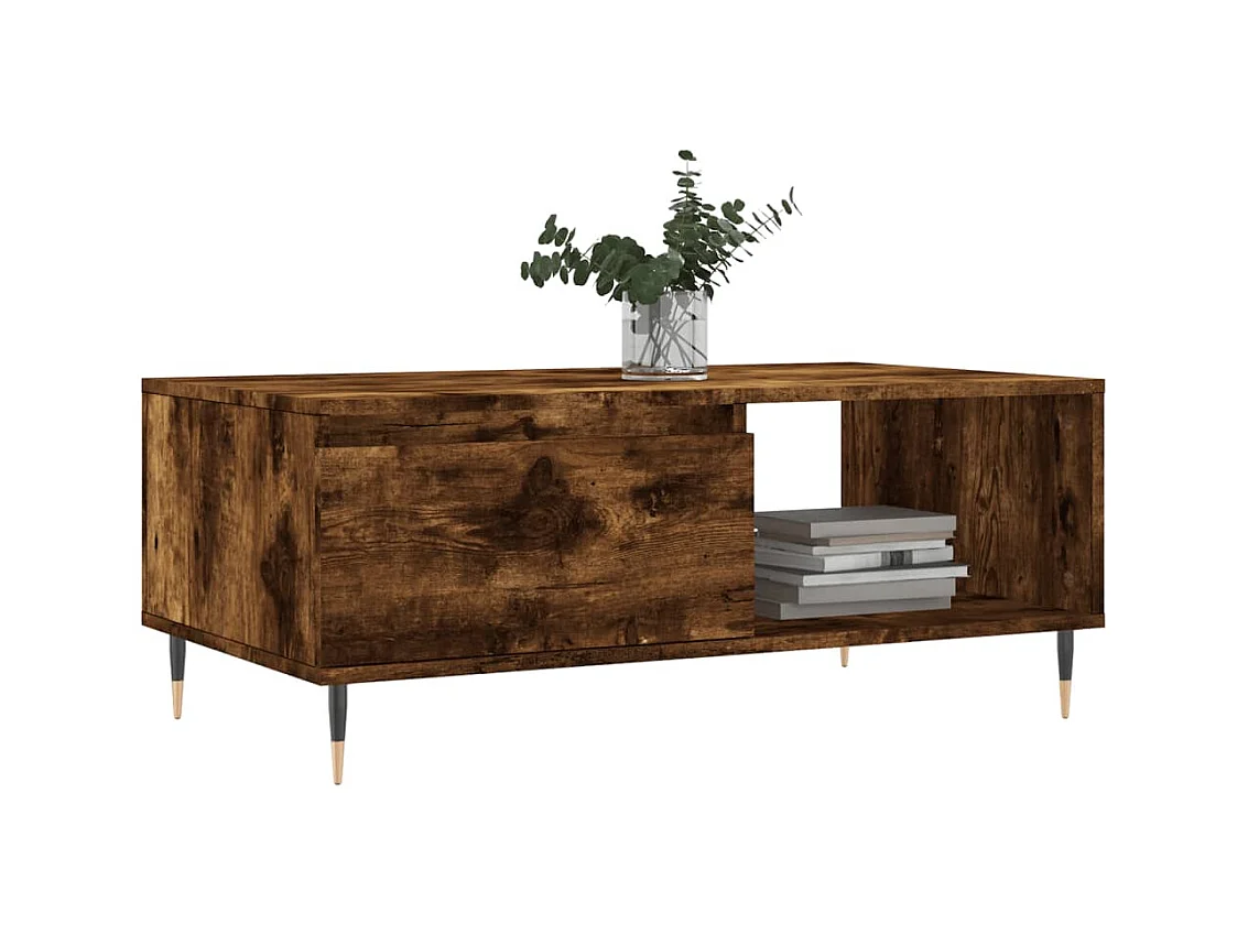 Gerookte eiken salontafel 90x50x36,5 cm bewerkt hout