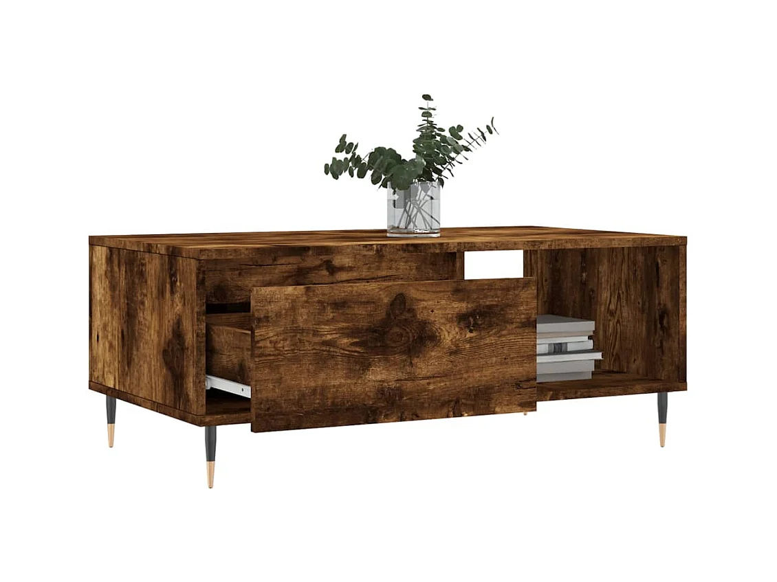 Gerookte eiken salontafel 90x50x36,5 cm bewerkt hout