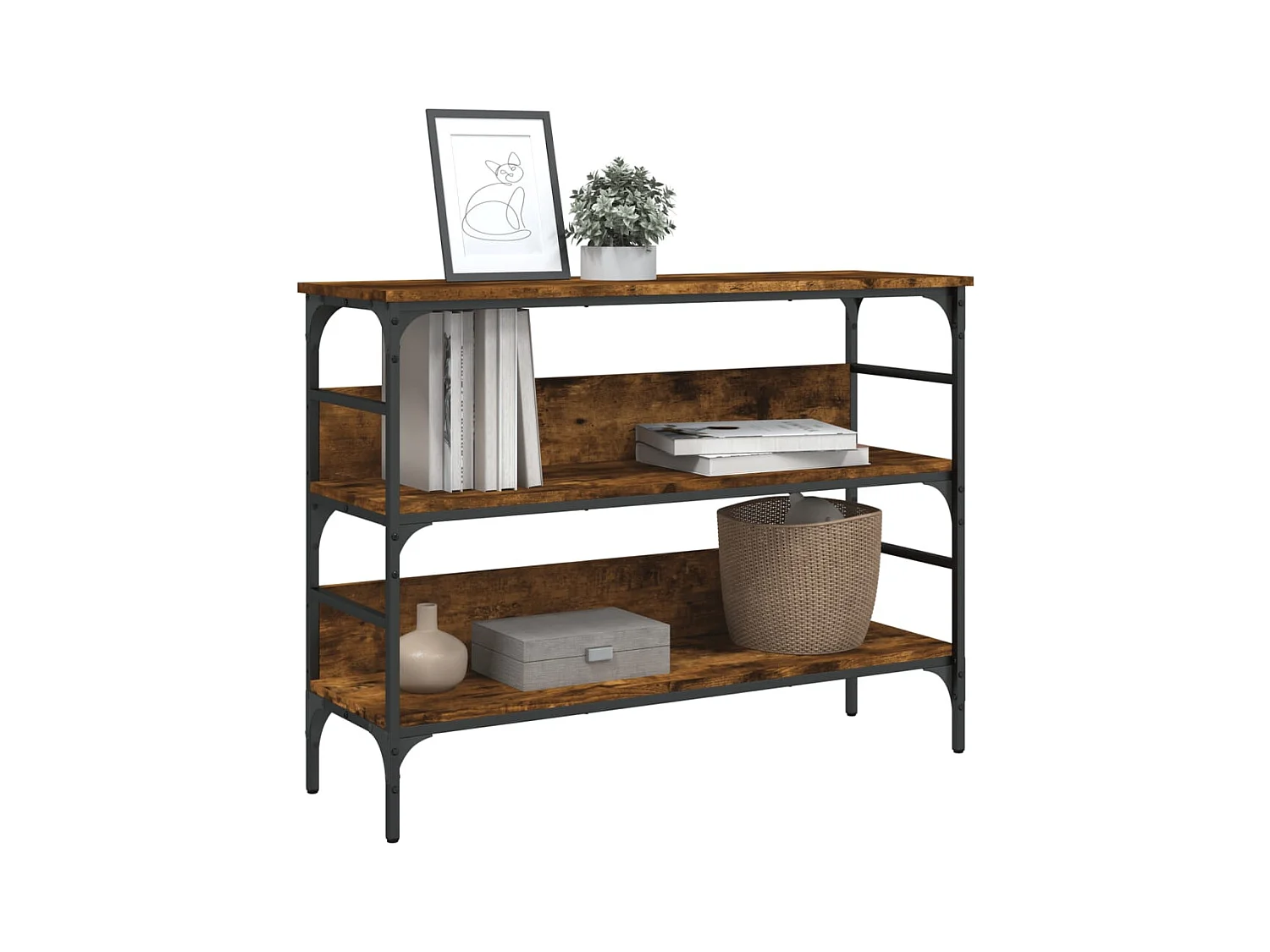 Consola de roble ahumado 100x32x75 cm madera de ingeniería