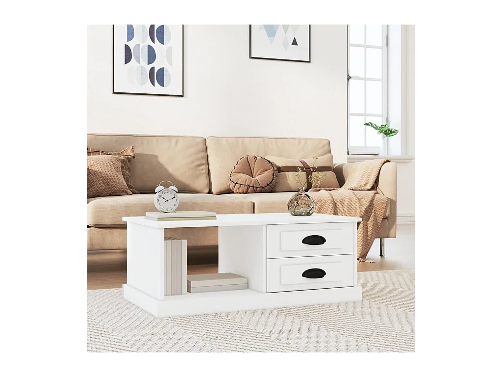 Table basse blanc 90x50x35 cm bois d'ingénierie