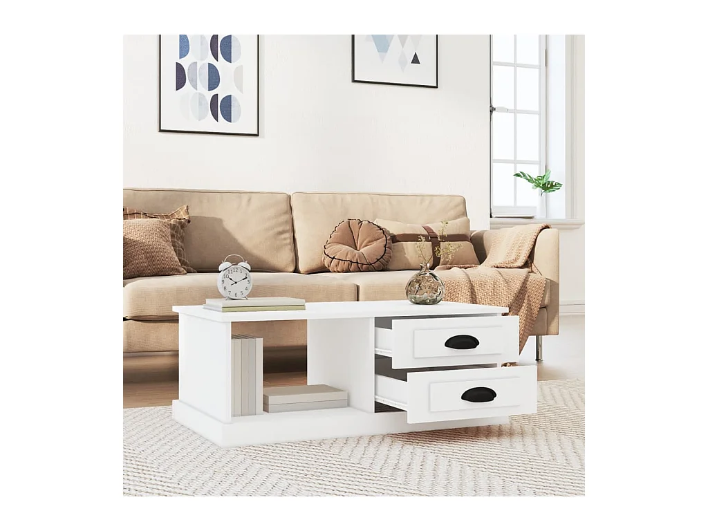 Table basse blanc 90x50x35 cm bois d'ingénierie