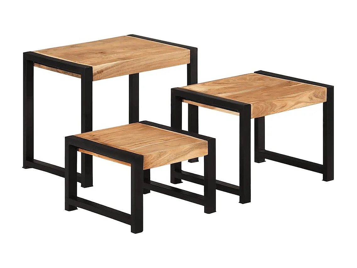 Tavolini impilabili 3 pezzi Legno massello