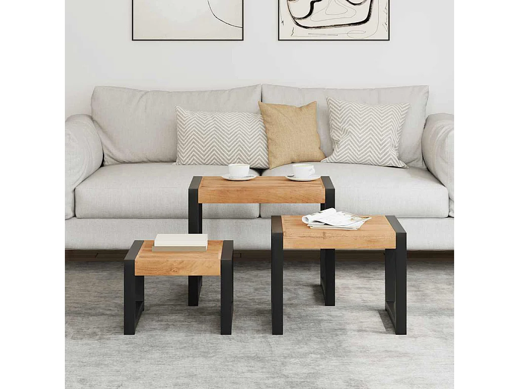 Tavolini impilabili 3 pezzi Legno massello