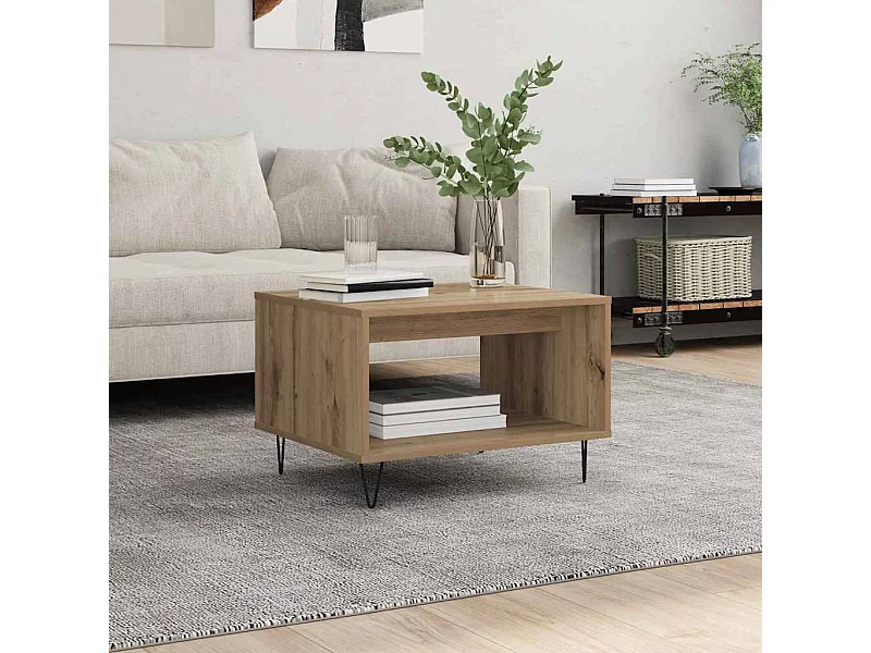 Table basse chêne artisanal 60 x 50 x 40 cm Bois d'ingénierie