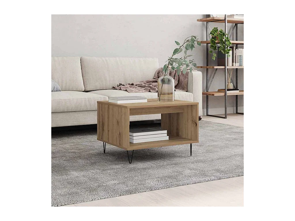 Table basse chêne artisanal 60 x 50 x 40 cm Bois d'ingénierie