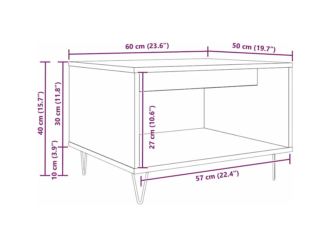 Handgemaakte eikenhouten salontafel 60 x 50 x 40 cm Technisch hout