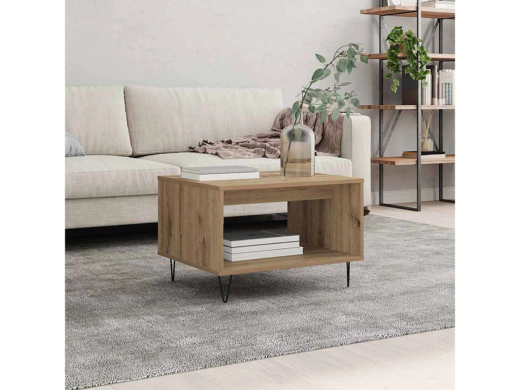 Table basse chêne artisanal 60 x 50 x 40 cm Bois d'ingénierie