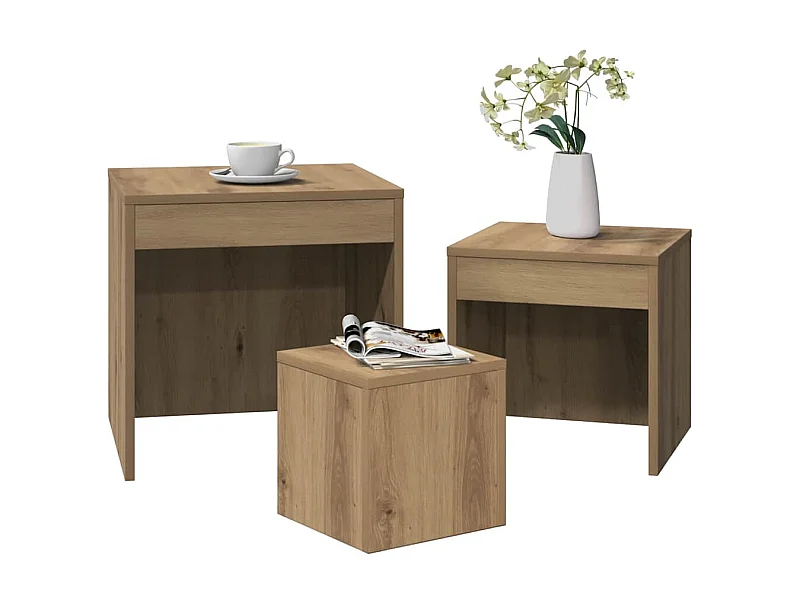 Bijzettafels 3 stuks handgemaakt eikenhout