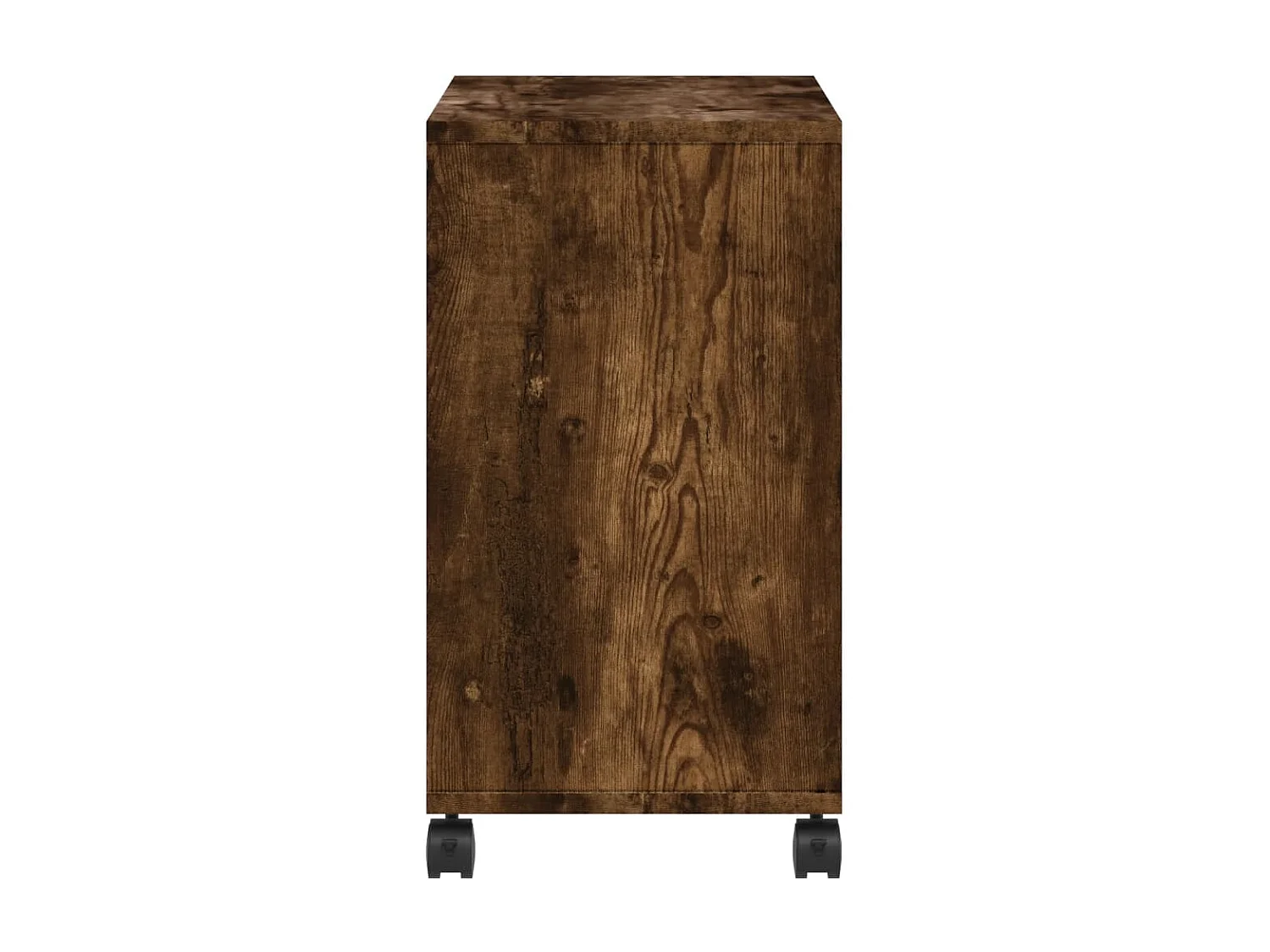 Tavolino laterale in legno ingegnerizzato color rovere affumicato con ruote