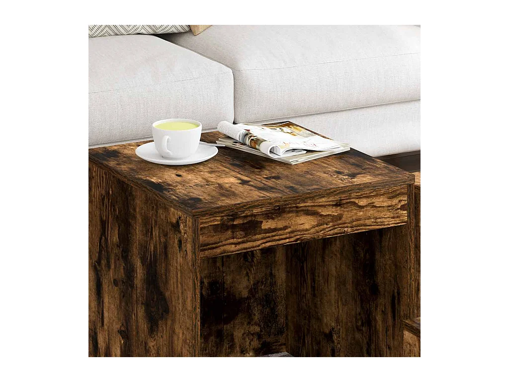 3-delige bijzettafels Gerookt eikenhout Technisch hout