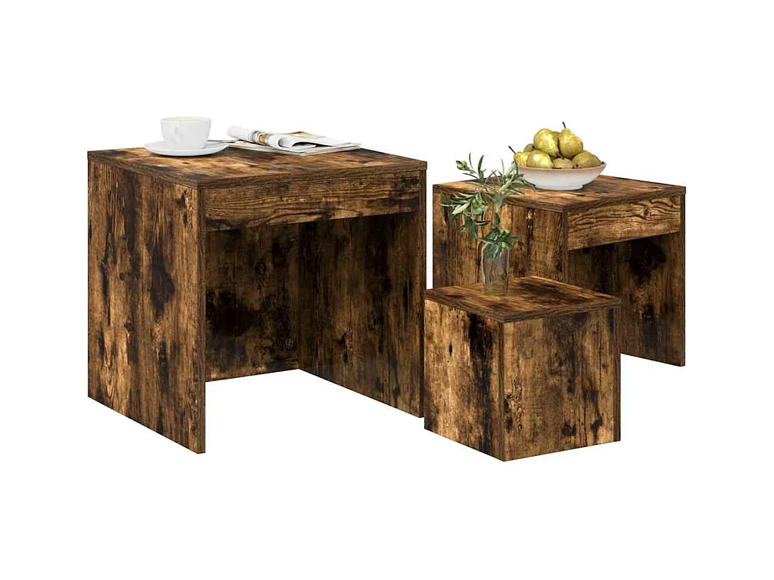 3-delige bijzettafels Gerookt eikenhout Technisch hout