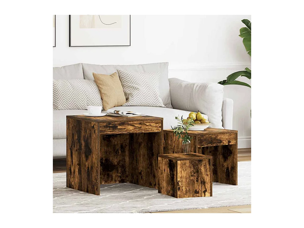 Tables gigognes 3 pcs Chêne fumé Bois d'ingénierie