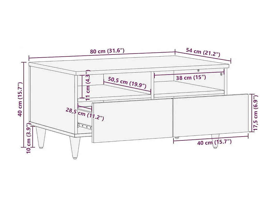 Tavolino con cassetto Marrone chiaro 80 x 54 x 40 cm