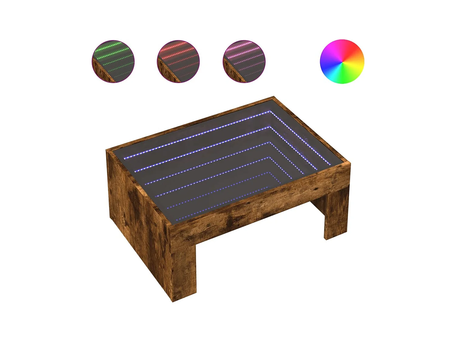 Salontafel met oneindige LED gerookt eiken 70x50x30 cm