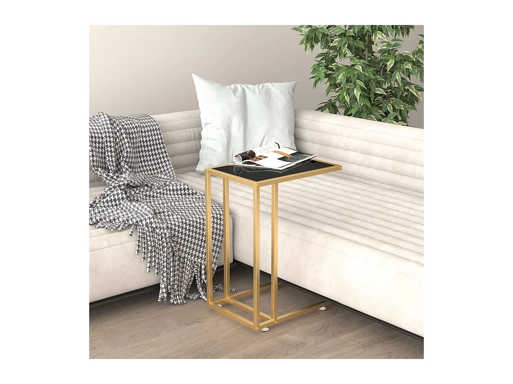 Zwarte computer bijzettafel 50x35x65 cm gehard glas