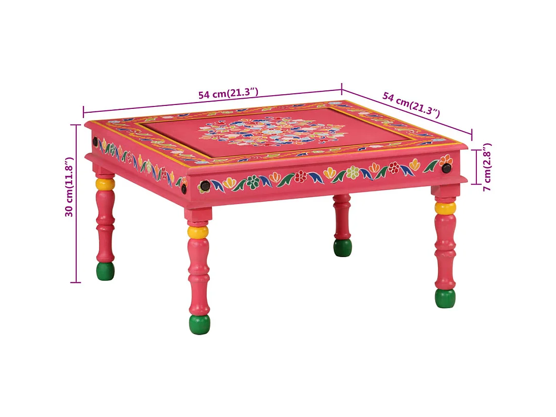 Roze salontafel van massief mangohout, handbeschilderd