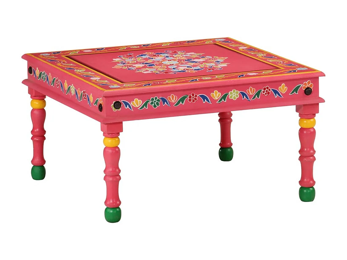 Roze salontafel van massief mangohout, handbeschilderd