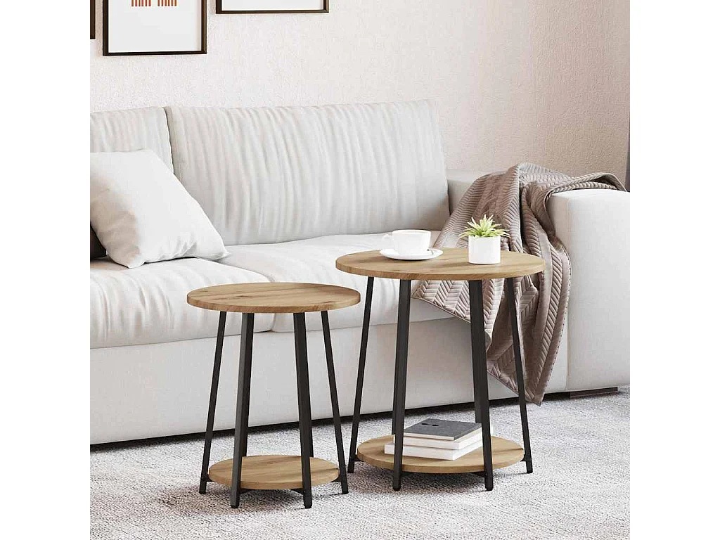 Ensemble de tables d'appoint 2 pcs Chêne artisanal et noir