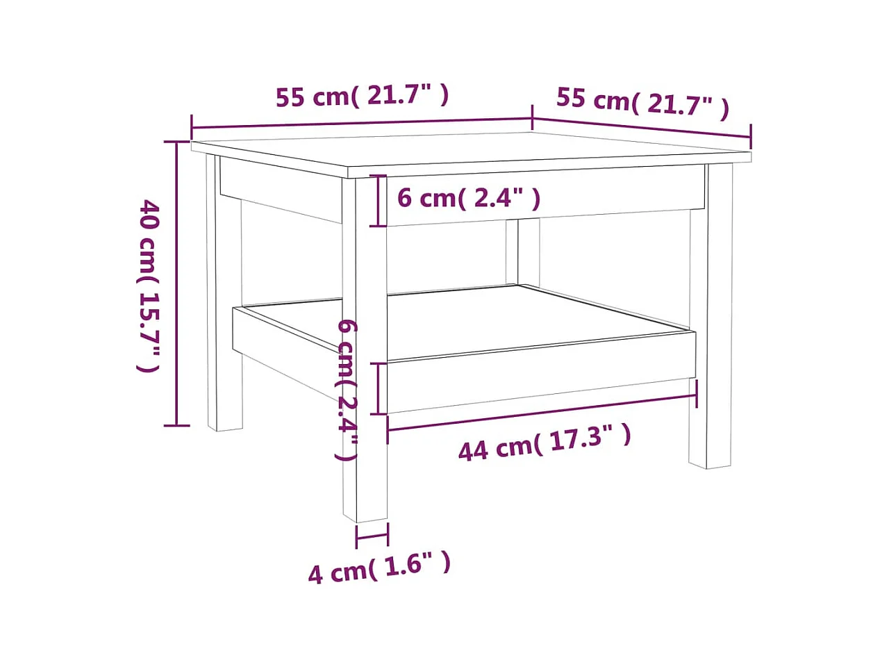 Table basse Marron miel 55x55x40 cm Bois massif de pin