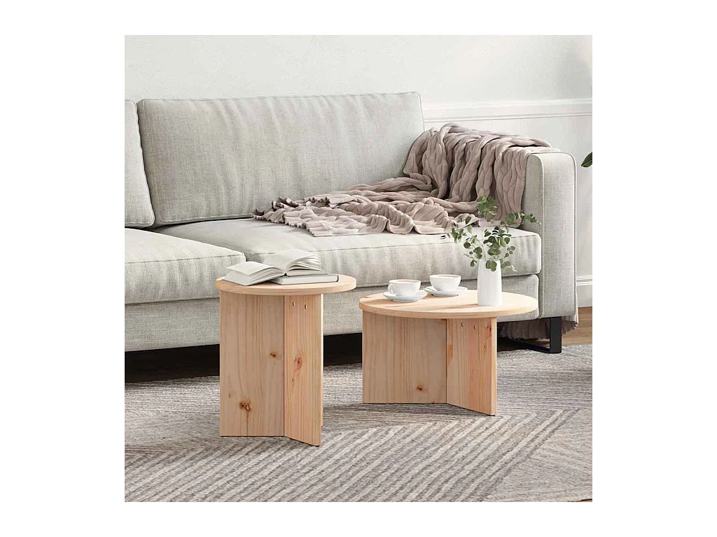 Table basse 2 pcs Naturel 49 x 49 x 28 cm Bois de pin massif